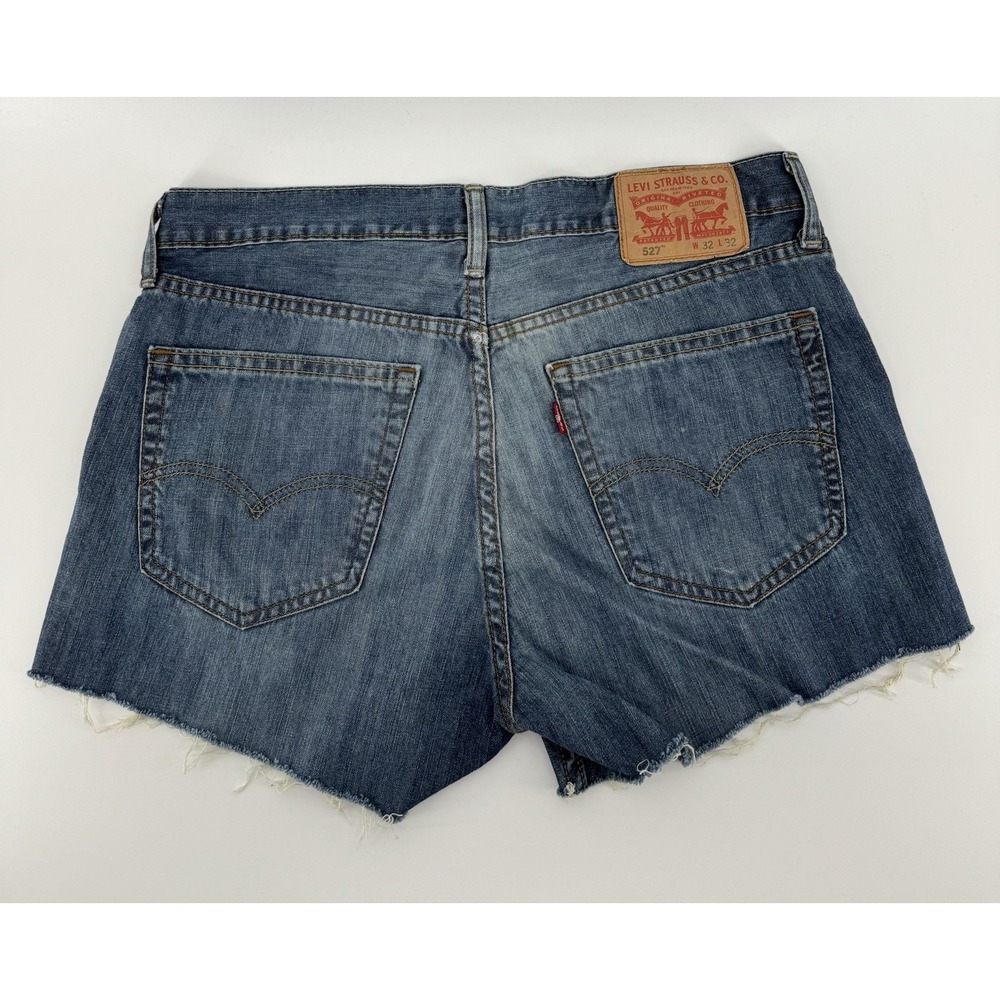 Levi's 527 Women's High Rise Cut Off Blue‎ Denim Shorts Distressed Size 32W